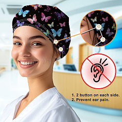 2Pcs 2 Styles Cotton Adjustable Printed Bouffant Hats Working Caps for Women Men&nbsp;AJEW-DR0002-52C
