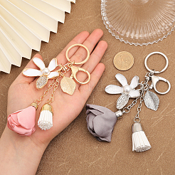 2Pcs 2 Colors Flower Keychain Rhinestone Tassel Leaf Key Ring&nbsp;KEYC-CA0001-44