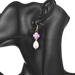 Shell Pearl & Porcelain Beads Dangle Earrings&nbsp;EJEW-JE07202