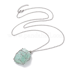 201 Stainless Steel Crystal Stone Cage Pendant Necklaces&nbsp;NJEW-JN04754