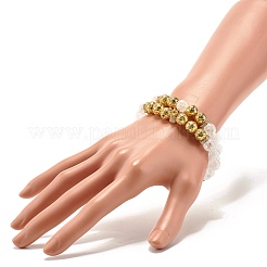 Natural Crackle Quartz & Lava Rock Round Beads Stretch Bracelets Set&nbsp;BJEW-JB07206
