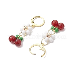 Natural Carnelian Beads & Glass Seed Dangle Hoop Earrings&nbsp;EJEW-MZ00309-02