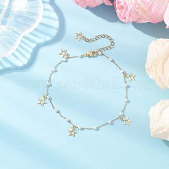 3Pcs 3 Styles Round ABS Imitation Pearl Beads & 304 Stainless Steel Link Chain Moon Star Cross Tassel Anklets for Women&nbsp;AJEW-AN00738