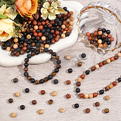 240Pcs 4 Colors Round Natural Wood & 60Pcs Natural Tiger Eye & 60Pcs Natural Lava Rock Beads Findings Kits&nbsp;DIY-PA0001-65