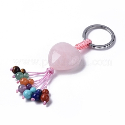 Natural & Synthetic Mixed Gemstone Heart with Mixed Gemstone Tassel Keychains&nbsp;KEYC-P012-03P