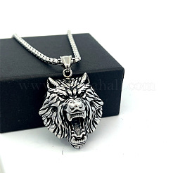 Vintage Punk Wolf Head 304 Stainless Steel Pendant Necklaces for Men&nbsp;HO0962