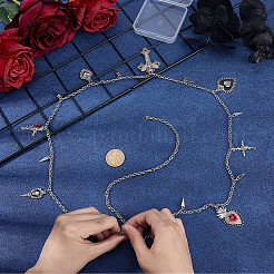 1Pc Gothic Theme Alloy Heart Cross Rose Flower Rivet Pendant Waist Belly Chains&nbsp;NJEW-BM0001-06
