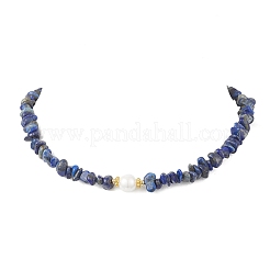 White Round Shell Pearl and Natural Lapis Lazuli Chip Beaded Necklaces&nbsp;NJEW-JN05740-02