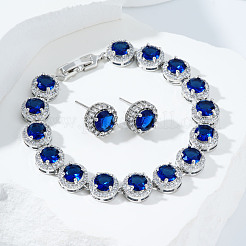 Vintage Elegant Brass Cubic Zirconia Stud Earring & Bracelets Set&nbsp;HH8827-2
