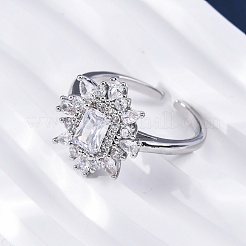 Brass Micro Pave Clear Cubic Zirconia Cuff Rings for Women&nbsp;RJEW-A062-03P