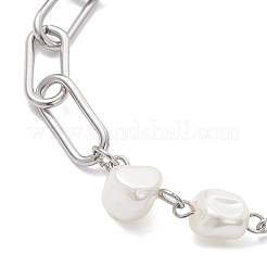 Electroplated Shell Pearl Beads & 304 Stainless Steel Paperclip Chains Beaded Bracelets for Women&nbsp;BJEW-JB12892