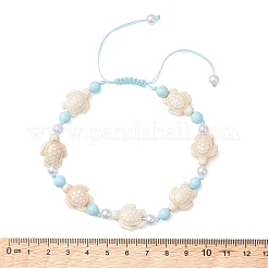 Adjustable Ocean Turtle Synthetic Turquoise & Dyed Round Natural Howlite & Imitation Pearl Braided Bead Anklets for Womem&nbsp;AJEW-AN00785