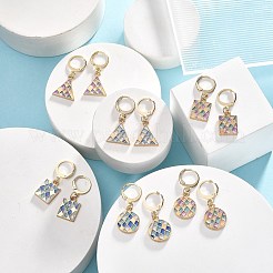 6 Pairs 6 Styles Square & Triangle & Flat Round Alloy Enamel Dangle Leverback Earrings&nbsp;EJEW-JE05239