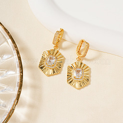 Elegant Hexagon Brass Clear Cubic Zirconia Hoop Earrings&nbsp;MI6805