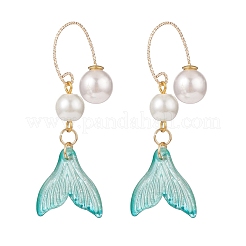 Glass Whale Tail with Imitation Pearl Cuff Earrings&nbsp;EJEW-JE04996