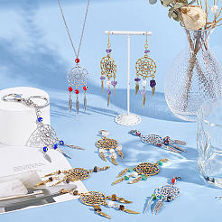 16Pcs 2 Style Woven Web/Net with Feather Alloy Pendant Decoration&nbsp;HJEW-NB0001-82