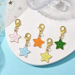 Star with Smiling Face Alloy Enamel Pendant Decooration&nbsp;HJEW-JM01965
