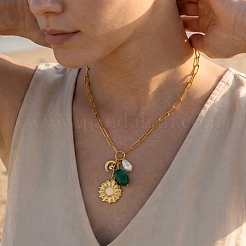 304 Stainless Steel & Resin & Plastic Pearl Pendant Necklaces&nbsp;WG9698C-01