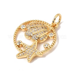 Brass Micro Pave Clear Cubic Zirconia Pendants&nbsp;CU-CBA6344-04G