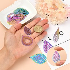 24Pcs 12 Style Ion Plating(IP) 201 Stainless Steel Filigree Pendants&nbsp;STAS-SZ0002-18