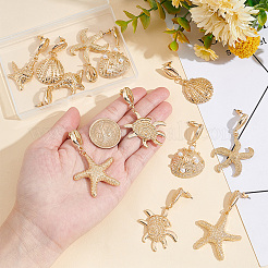 6 Pairs 3 Style Shell & Starfish Steel Asymmetrical Earrings with ABS Imitation Pearl Beaded&nbsp;EJEW-PH0001-15