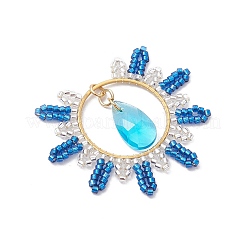 Glass Seed Beaded Flat Round Pendants&nbsp;PALLOY-MZ00570-01