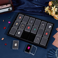 18Pcs Rectangle Plastic Loose Diamond Small Cases with Sponge Inside and Black PU Leather Trays&nbsp;CON-WH0001-51A