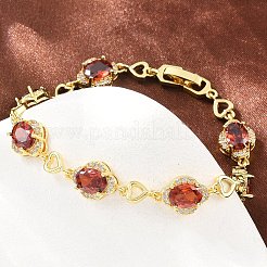 Brass Pave Cubic Zirconia Heart Flower Link Chain Bracelets for Women&nbsp;KK-CBA68DA-13G-01