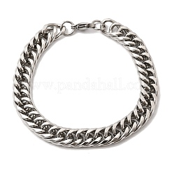 201 Stainless Steel Cuban Link Chains Bracelets for Women Men&nbsp;STAS-T077-21P-01