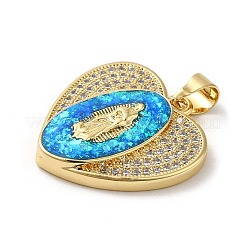 Rack Plating Brass Micro Pave Cubic Zirconia with Synthetic Opal Pendants&nbsp;KK-D088-30G