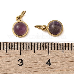 Ion Plating(IP) Natural Amethyst Half Round Charms with Jump Ring&nbsp;STAS-A097-05G-14