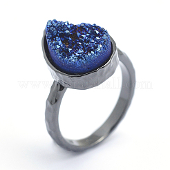 Electroplate Natural Druzy Quartz Crystal Finger Rings&nbsp;RJEW-I055-08B-RS