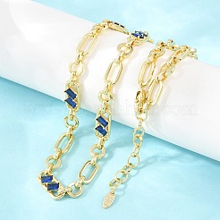 7MM Brass Pave Cubic Zirconia Figaro Chain Necklaces&nbsp;NJEW-D324-05G-06