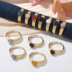 Round Natural Mixed Stone Finger Rings&nbsp;RJEW-C119-10G