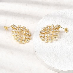Brass Micro Pave Cubic Zirconia Dangle Stud Earrings for Women&nbsp;EJEW-F423-01G