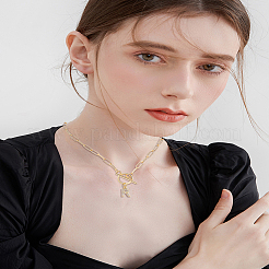 1Pc 304 Stainless Steel Chain & Brass Micro Pave Cubic Zirconia Letter Pendant Necklaces&nbsp;NJEW-LP0001-36R-G