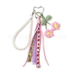Woolen Yarn Flower & Polyester Ribbon & Plastic Pearl Bead Pendant Decorations&nbsp;HJEW-JM04331-03