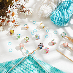 20Pcs 10 Colors Cornerless Cube Flower Printed Silicone Knitting Needle Stoppers&nbsp;DIY-GO0001-90