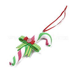 Christmas Candy Cane Handmade Polymer Clay Pendant Decorations&nbsp;HJEW-P017-02A
