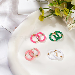 4 Pairs 4 Color Real 18K Gold Plated 304 Stainless Steel Huggie Hoop Earrings with Enamel&nbsp;EJEW-AN0004-69