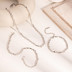 304 Stainless Steel Twist Link Chain Necklace & Bracelet & Anklet Sets for Women&nbsp;VF6522-1