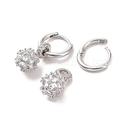 Cubic Zirconia Round Ball Dangle Hoop Earrings&nbsp;EJEW-P225-02P-01