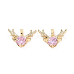 Brass Micro Pave Cubic Zirconia Christmas Deer Pendants&nbsp;KK-E068-VC422