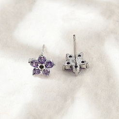 Brass Micro Pave Cubic Zirconia Stud Earrings&nbsp;EJEW-R016-26P-12