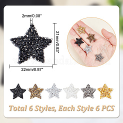 36Pcs 6 Style Star Glitter Hotfix Rhinestone&nbsp;FIND-GA0003-05