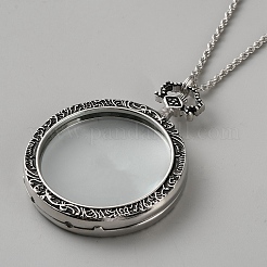 Flat Round Magnifying Glass Pendant Alloy Rope Chain Necklaces for Women&nbsp;NJEW-WH0013-71