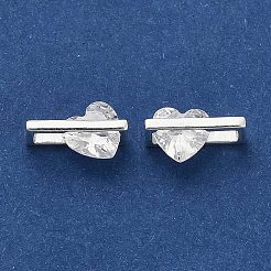 925 Sterling Silver Pave Clear Cubic Zirconia Rectangle with Heart Charms&nbsp;STER-P071-17S