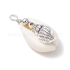 Natural Cowrie Shell & Alloy Sea Animals Pendants&nbsp;PALLOY-JF03751