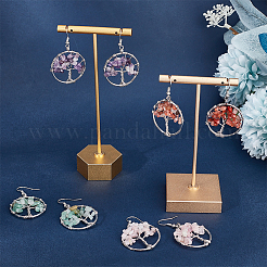 4 Pairs 4 Style Natural Mixed Gemstone Chips Tree of Life Dangle Earrings&nbsp;EJEW-AN0002-48