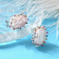 925 Sterling Silver Natural Pearl Stud Earrings&nbsp;EJEW-M078-01P